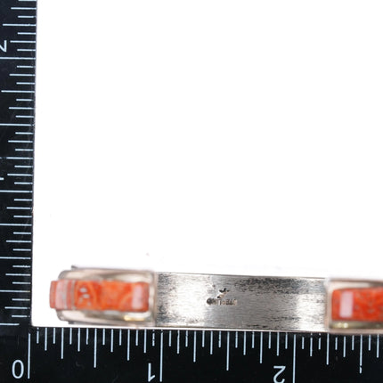 6.35" Navajo sterling silver Sponge coral Lapis channel inlay cuff bracelet - Estate Fresh Austin