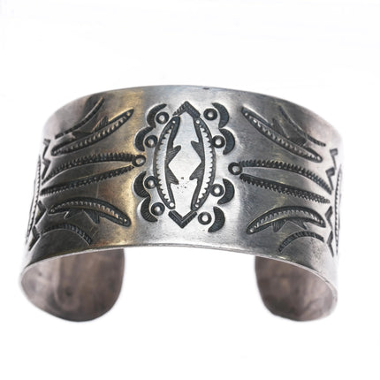 6.25" Vintage Navajo hand stamped sterling silver wide band cuff bracelet - Estate Fresh Austin