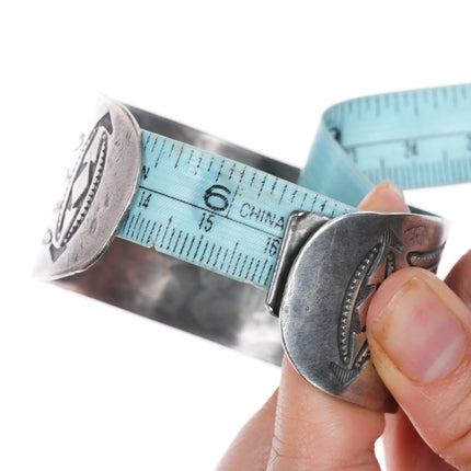 6.25" Vintage Navajo hand stamped sterling silver wide band cuff bracelet - Estate Fresh Austin