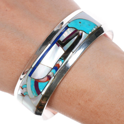 7.12" southwestern Sterling silver intarsia inlay Kokopelli cuff bracelet - Estate Fresh Austin