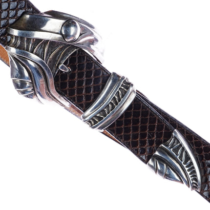 1.5" 1992 Kokopelli Designs Sterling silver abstract creature belt buckle set - Estate Fresh Austin