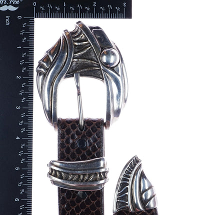 1.5" 1992 Kokopelli Designs Sterling silver abstract creature belt buckle set - Estate Fresh Austin