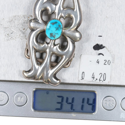 JB Navajo sterling silver cast belt buckle with turquoise - Estate Fresh Austin