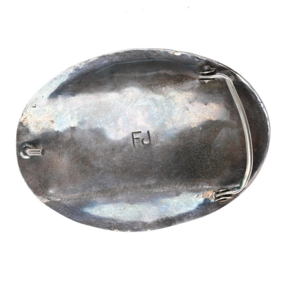 Large 60's-70's FJ Navajo sterling silver, turquoise, and coral belt buckle - Estate Fresh Austin