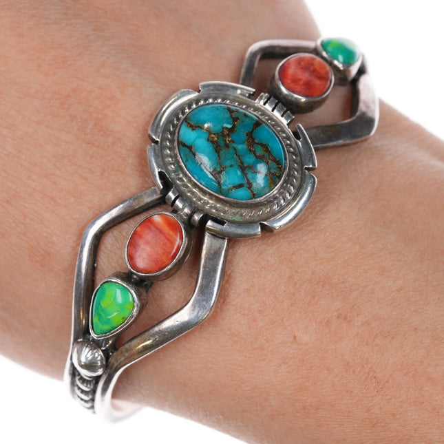 6.5" Charles Johnson Navajo Mohave Turquoise spiny oyster sterling silver cuff bracelet - Estate Fresh Austin