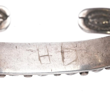 6.5" 20's-30's Navajo Ingot silver 9 stone turquoise cuff bracelet stamped sides - Estate Fresh Austin
