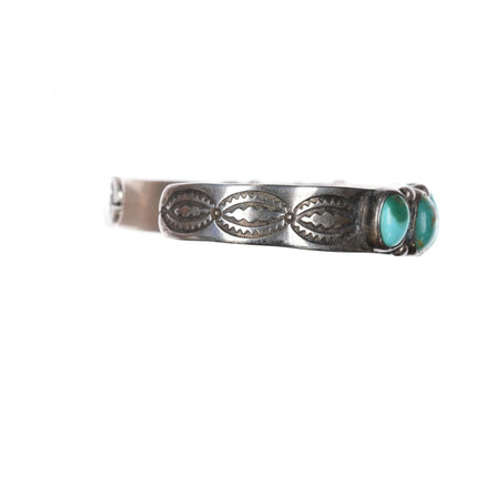 6.5" 20's-30's Navajo Ingot silver 9 stone turquoise cuff bracelet stamped sides - Estate Fresh Austin