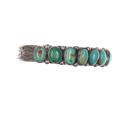 6.5" 20's-30's Navajo Ingot silver 9 stone turquoise cuff bracelet stamped sides - Estate Fresh Austin