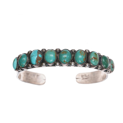 6.5" 20's-30's Navajo Ingot silver 9 stone turquoise cuff bracelet stamped sides - Estate Fresh Austin
