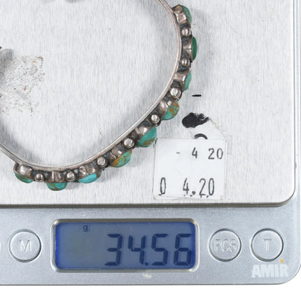 6.5" 20's-30's Navajo Ingot silver 9 stone turquoise cuff bracelet stamped sides - Estate Fresh Austin