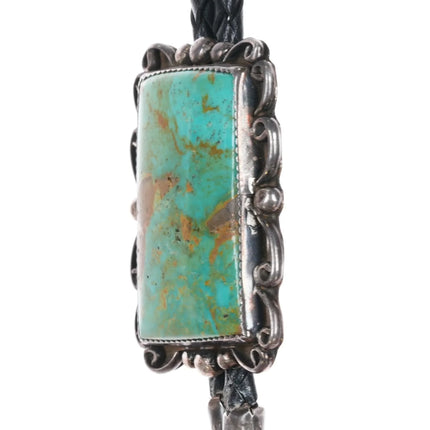 Vintage Native American sterling silver bolo tie with large turquoise stone - Estate Fresh Austin