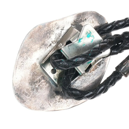 70's-80's Vintage Navajo sterling silver bear paw shadowbox bolo tie w/turquoise - Estate Fresh Austin