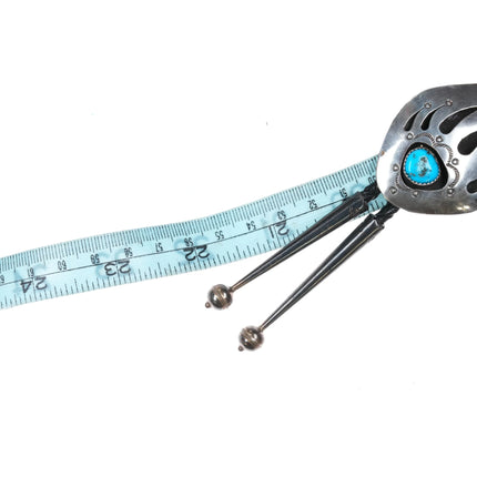 70's-80's Vintage Navajo sterling silver bear paw shadowbox bolo tie w/turquoise - Estate Fresh Austin