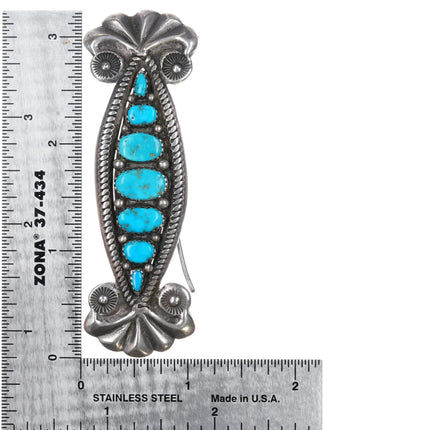 c1950 Zuni cast silver and turquoise Hair Barrette - Estate Fresh Austin