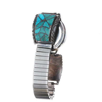Alice Leekya Homer Zuni Sterling silver turquoise fishscale inlay Accutron watch - Estate Fresh Austin