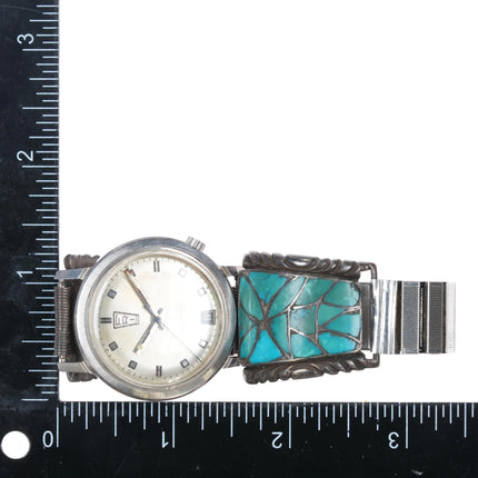 Alice Leekya Homer Zuni Sterling silver turquoise fishscale inlay Accutron watch - Estate Fresh Austin
