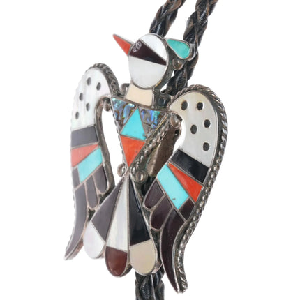 c1970 Large Zuni Bobby and Corraine Shack sterling silver thunderbird bolo tie - Estate Fresh Austin