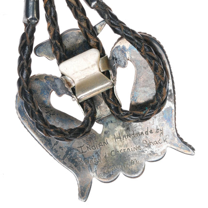 c1970 Large Zuni Bobby and Corraine Shack sterling silver thunderbird bolo tie - Estate Fresh Austin