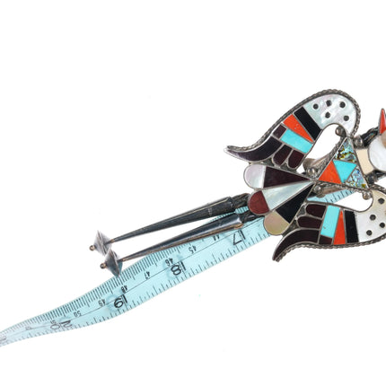c1970 Large Zuni Bobby and Corraine Shack sterling silver thunderbird bolo tie - Estate Fresh Austin