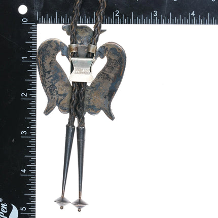 c1970 Large Zuni Bobby and Corraine Shack sterling silver thunderbird bolo tie - Estate Fresh Austin