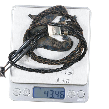 c1970 Large Zuni Bobby and Corraine Shack sterling silver thunderbird bolo tie - Estate Fresh Austin