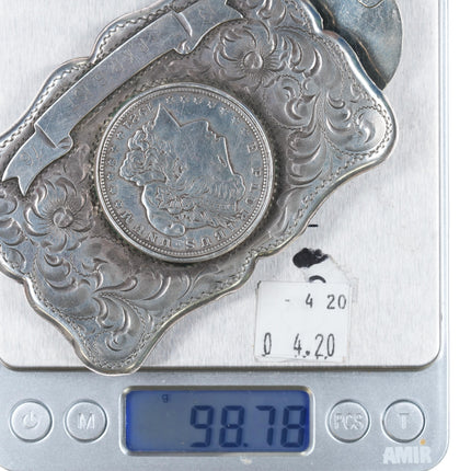1976 Diablo Hand Engraved Sterling silver US Dollar belt buckle - Estate Fresh Austin