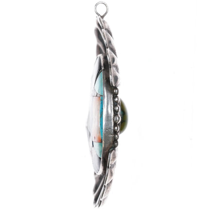 Vintage Native American sterling silver Reversible Kewa Inlay Turquoise pendant - Estate Fresh Austin