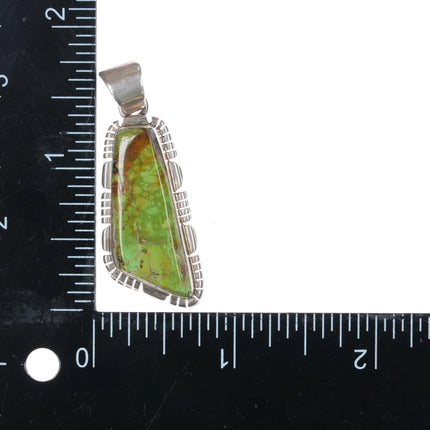 Arkie Nelson Navajo sterling silver lime green turquoise pendant - Estate Fresh Austin