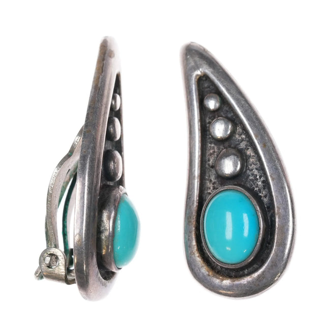Frank Patania Sr Southwestern Modernist Sterling silver/turquoise clip earrings - Estate Fresh Austin