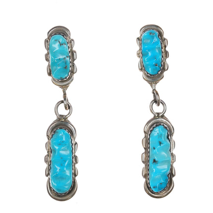 Alice Quam Zuni sterling silver carved turquoise dangle earrings - Estate Fresh Austin