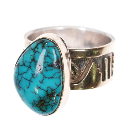 sz11.5 Dina Huntinghorse 14k gold, sterling, Lone Mountain turquoise ring - Estate Fresh Austin