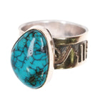 sz11.5 Dina Huntinghorse 14k gold, sterling, Lone Mountain turquoise ring - Estate Fresh Austin