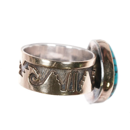 sz11.5 Dina Huntinghorse 14k gold, sterling, Lone Mountain turquoise ring - Estate Fresh Austin