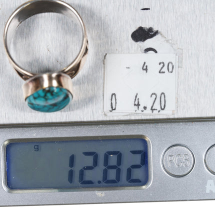 sz11.5 Dina Huntinghorse 14k gold, sterling, Lone Mountain turquoise ring - Estate Fresh Austin