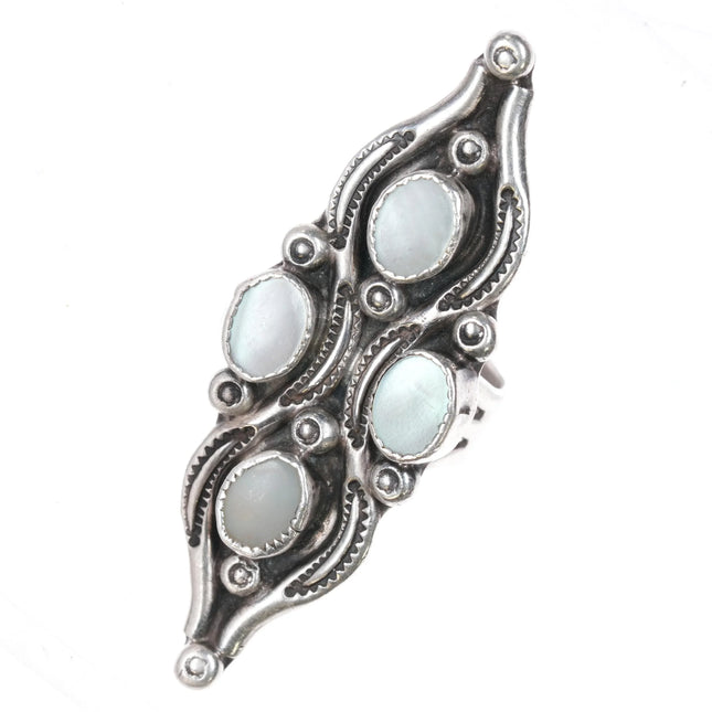 sz7.5 Native American sterling silver mother of pearl cluster long ring - Estate Fresh Austin