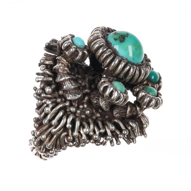 sz6.5 c1974 Amazing Sterling silver/turquoise space age brutalist freeform ring - Estate Fresh Austin