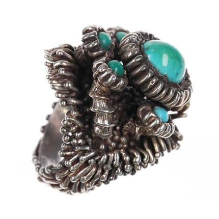 sz6.5 c1974 Amazing Sterling silver/turquoise space age brutalist freeform ring - Estate Fresh Austin