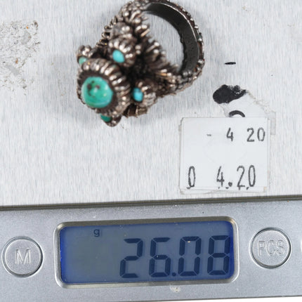 sz6.5 c1974 Amazing Sterling silver/turquoise space age brutalist freeform ring - Estate Fresh Austin
