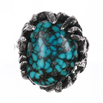 sz9.75 c1970's Huge Black Web Kingman turquoise brutalist sterling silver ring - Estate Fresh Austin