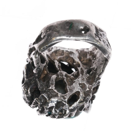 sz9.75 c1970's Huge Black Web Kingman turquoise brutalist sterling silver ring - Estate Fresh Austin