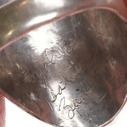 sz12 Large Loyolita Tsatte Zuni sterling silver carved turquoise/coral ring - Estate Fresh Austin