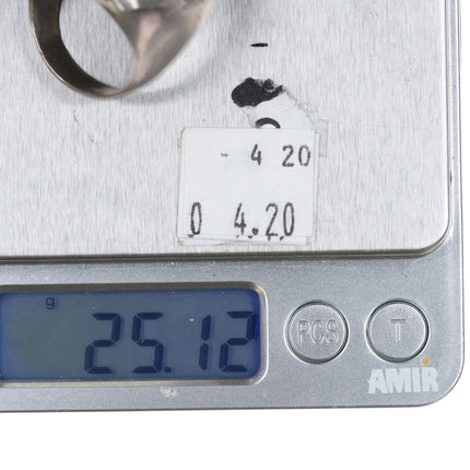 sz12 Large Loyolita Tsatte Zuni sterling silver carved turquoise/coral ring - Estate Fresh Austin