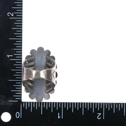 sz8 c1940's Navajo Heavily stamped sterling silver ring with green turquoise - Estate Fresh Austin