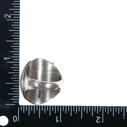 sz10.75 Navajo Sterling silver large carved Kingman turquoise ring - Estate Fresh Austin