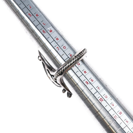 sz8 c1970's Navajo sterling silver feather ring with nice turquoise - Estate Fresh Austin