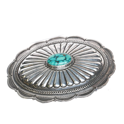 Large Patrick Ohlinger High grade turquoise hand stamped sterling belt buckle - Estate Fresh Austin