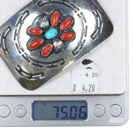 1970's Mary Smith Navajo Atkinson Trading sterling silver turquoise belt buckle - Estate Fresh Austin