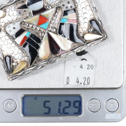 1970's Bobby & Corraine Shack Zuni sterling silver inlay thunderbird belt buckle - Estate Fresh Austin