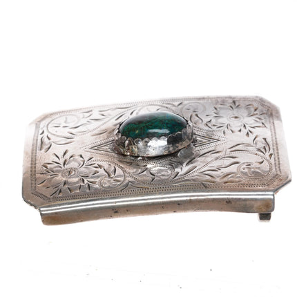 c1960's Vintage sterling silver hand engraved belt buckle with chrysocolla - Estate Fresh Austin