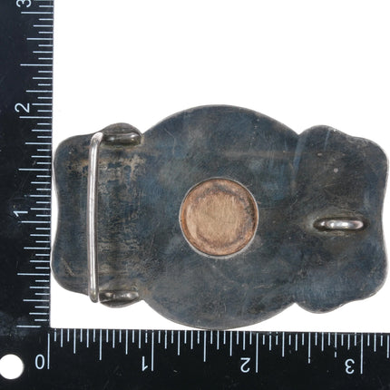 c1960 10k gold/hand engraved sterling silver Karl Klein Elks Shoot belt buckle - Estate Fresh Austin